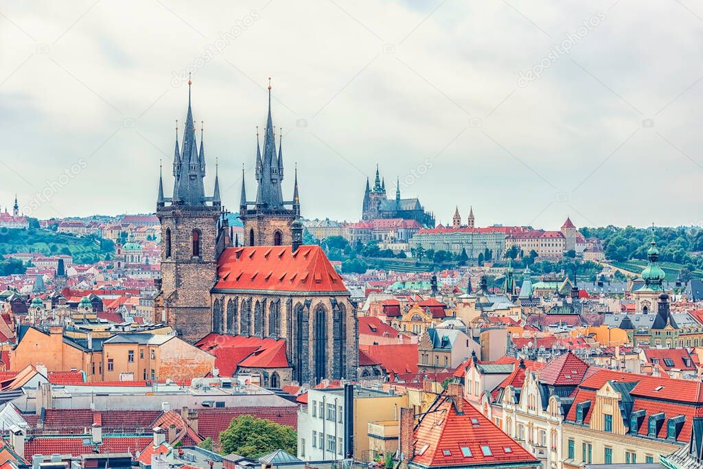 The roofs of Prague City, Czechia