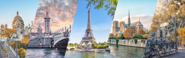 Paris City's famous landmarks collage