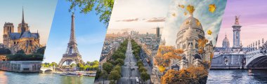 Paris City's famous landmarks collage