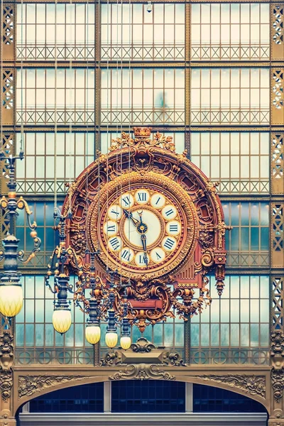 Enorme Klok Een Oud Treinstation Parijs Stad — Stockfoto