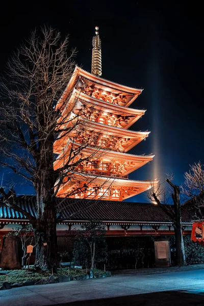 Senso Pagoda Tempio Serata Tokyo Giappone — Foto Stock