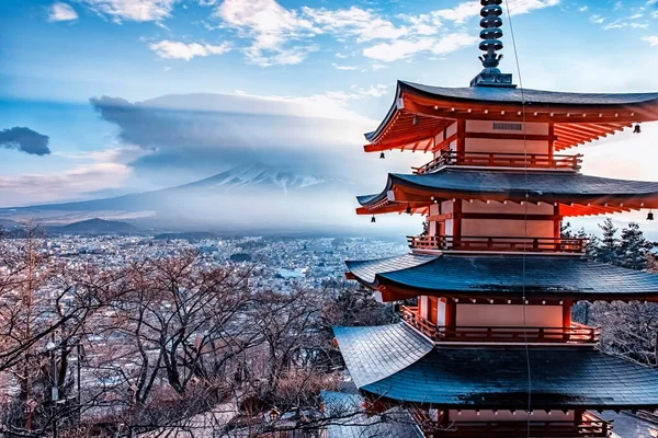 Famous Place Japan Chureito Pagoda Mount Fuji Daytime — Stock Photo, Image