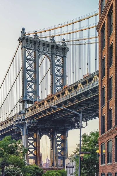 Manhattan Bridge Oglądany Dzielnicy Brooklyn Nowym Jorku — Zdjęcie stockowe
