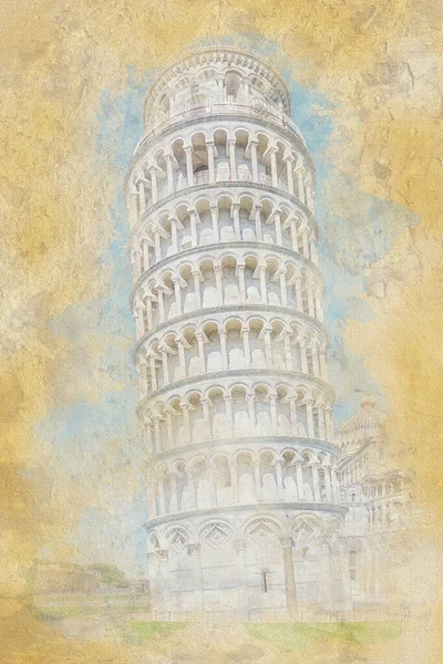 Torre Inclinada Pisa Itália Ilustração Efeito Aquarela — Fotografia de Stock