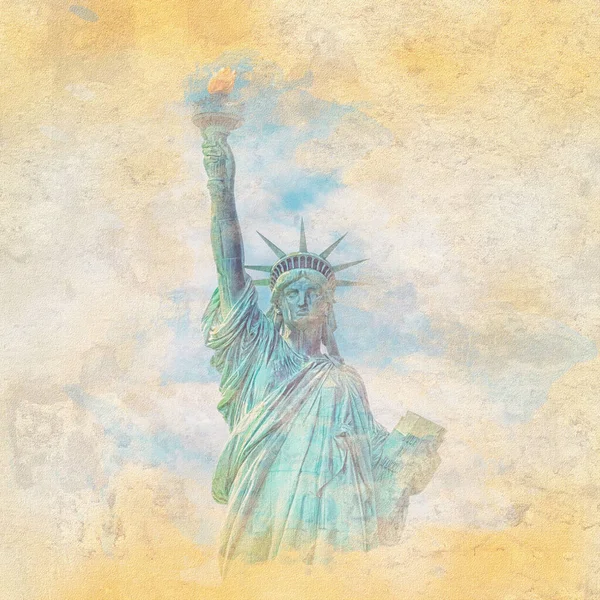 Estátua Liberdade Nova York Ilustração Efeito Aquarela — Fotografia de Stock