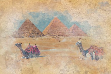 Mısır 'daki Giza Piramitleri Suluboya Efekti