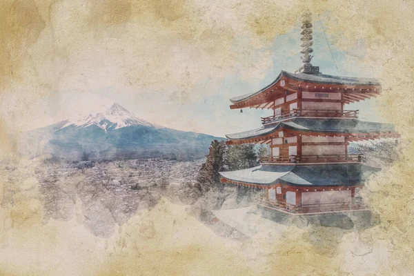 Japanese Landscape Watercolor Effect Illustration — Zdjęcie stockowe