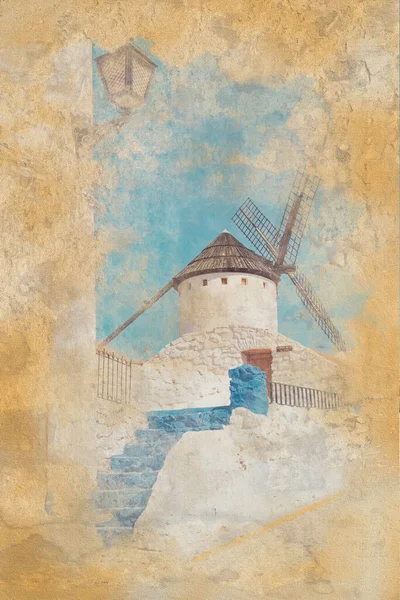 Windmill Mancha Province Watercolor Effect Illustration — Stock Fotó