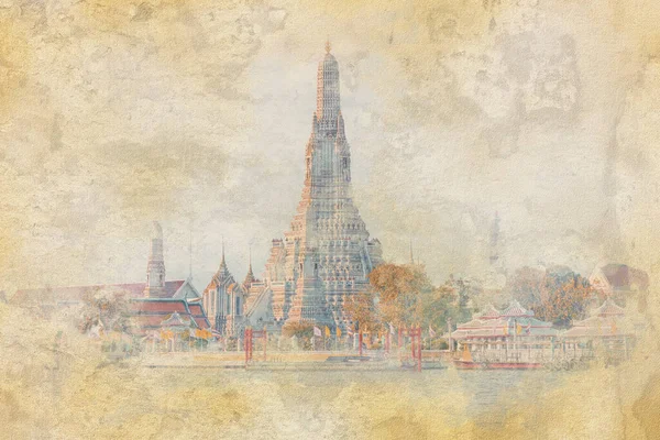 Wat Arun Temple Bangkok Watercolor Effect Illustration — Foto Stock