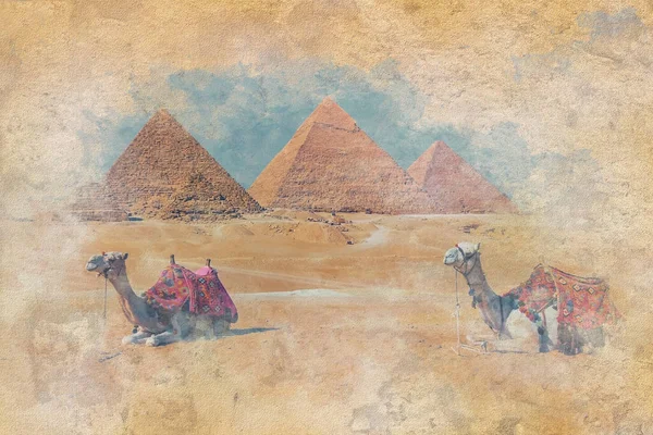 Pyramids Giza Egypt Watercolor Effect Illustration — Fotografia de Stock