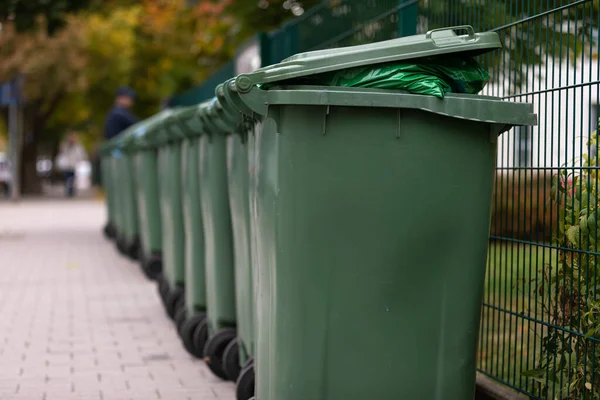 Close Picture Trash Bin Full Garbage Streets Budapest Downtown — Stock Photo, Image