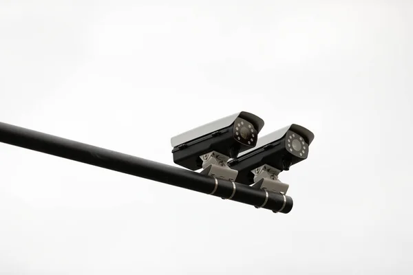 Système Caméra Surveillance Sécurité Fixé Sur Poteau Feu Circulation — Photo