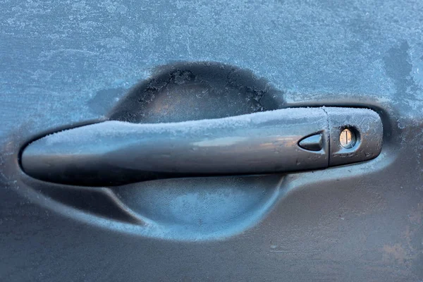 Imagen Una Manija Puerta Coche Gris Congelada —  Fotos de Stock