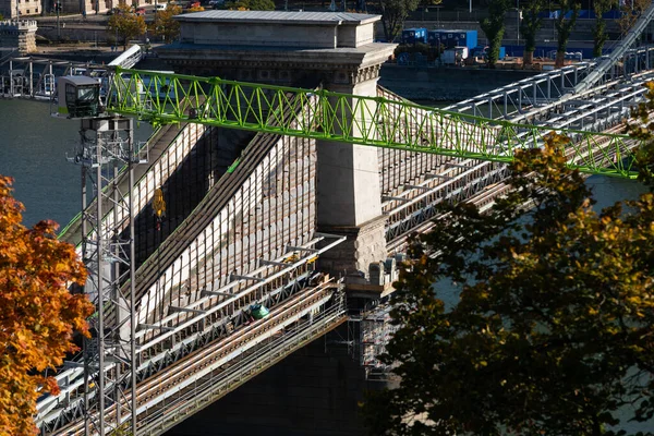 Schönes Bild Der Ungarischen Kettenbrücke Die Budapest Renoviert Wird — Stockfoto