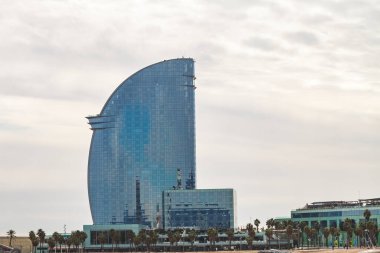 View of the Barceloneta beach and port, Barcelona, Spain
