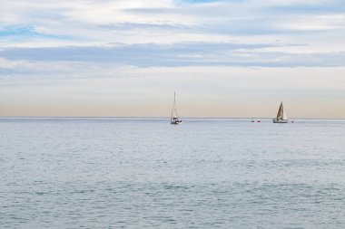 View of the Barceloneta beach and port, Barcelona, Spain