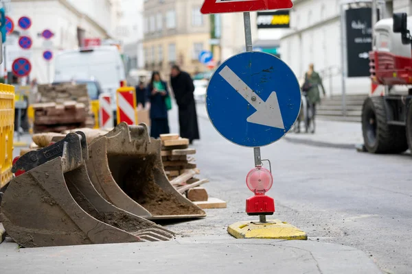 Close Bucket Excavator Street Construction Site Stock Image