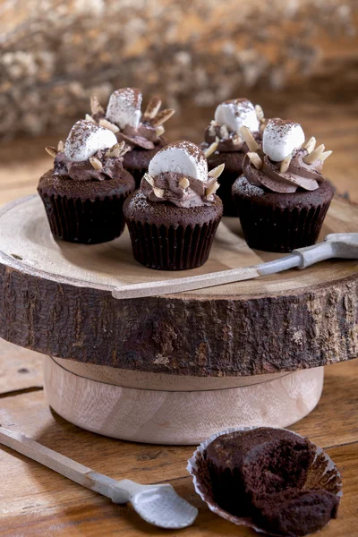 Cupcake al cioccolato con marshmallow — Foto Stock