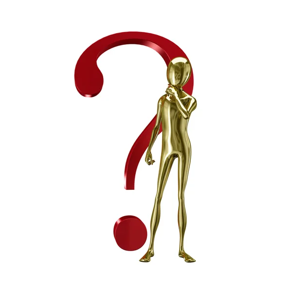 Gold 3d humanoid with question — Stock Photo, Image