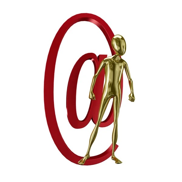 Goud 3d humanoïde met op symbool — Stockfoto