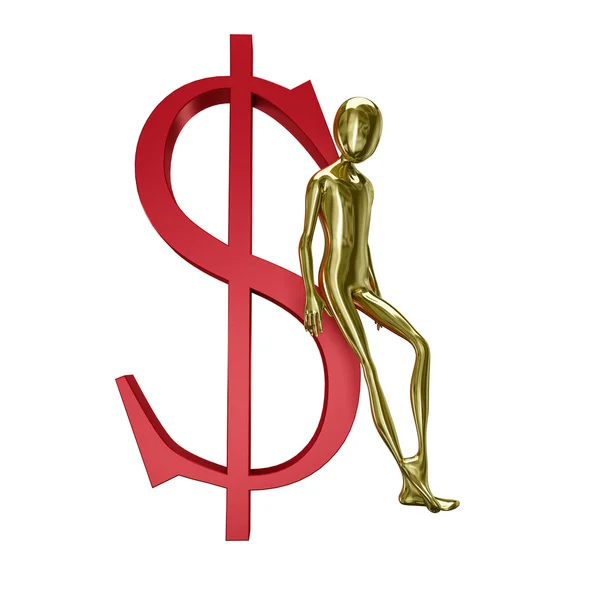 Oro 3d humanoide con símbolo del dólar —  Fotos de Stock