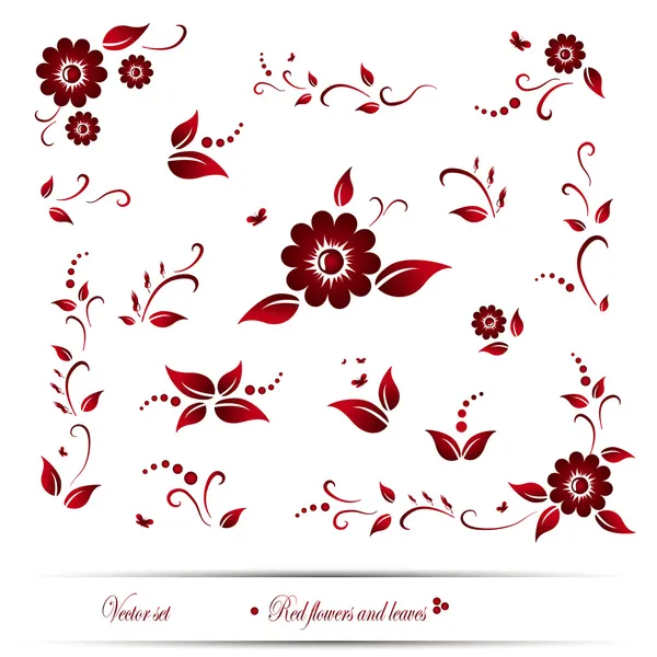 Conjunto vectorial de flores y hojas rojas. EPS 10 — Vector de stock