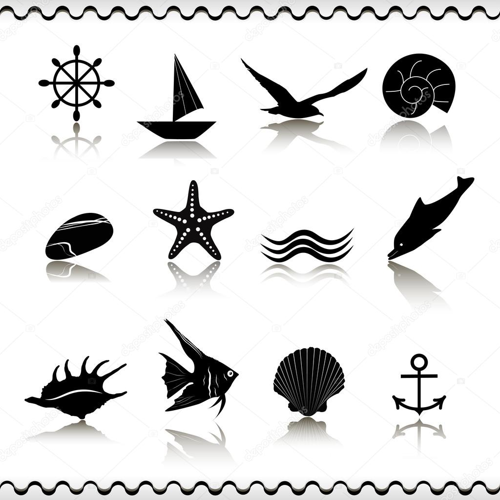 Icons sea and marine life. EPS 10