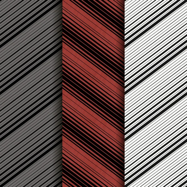 Set van 3: naadloze patroon met diagonale lijnen. Rood. Eps10 — Stockvector