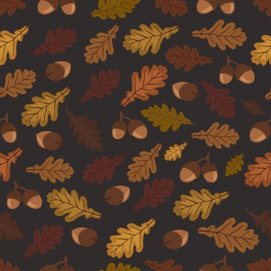 Meşe yaprağı ve meşe palamutları sonbahar vektör desen