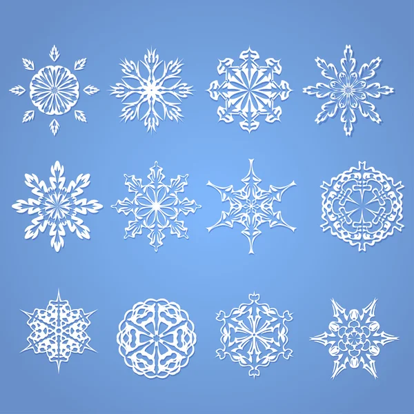 Set de 12 copos de nieve. Ilustración vectorial — Vector de stock