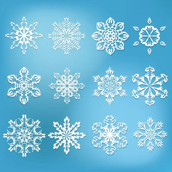 Set de 12 copos de nieve. Ilustración vectorial — Vector de stock