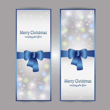 Mavi fiyonklu Noel tebrik kartı