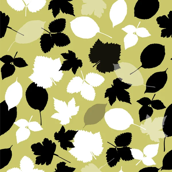 Motif sans couture avec des feuilles de jardin sur fond vert clair — Image vectorielle