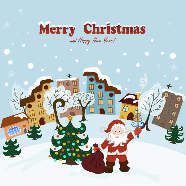 サンタクロースとクリスマスカード — ストックベクタ