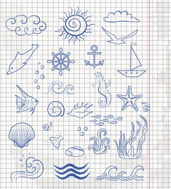 Deniz sakinleri ve deniz yaşamı defter sayfası