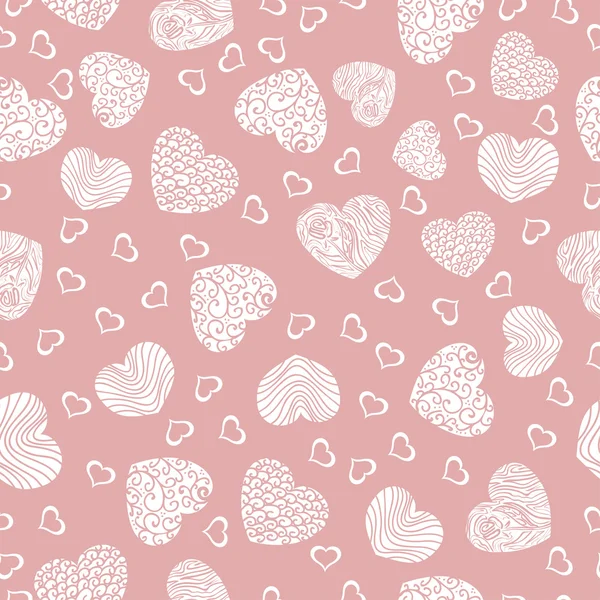 无缝模式与白色的心在粉红色的背景 — 图库矢量图片