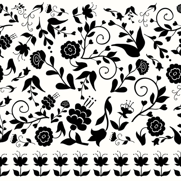 Seamless vintage pattern with black flowers — Stock Vector