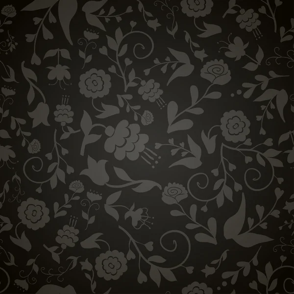 Patrón vintage sin costuras con flores grises sobre un fondo negro — Vector de stock