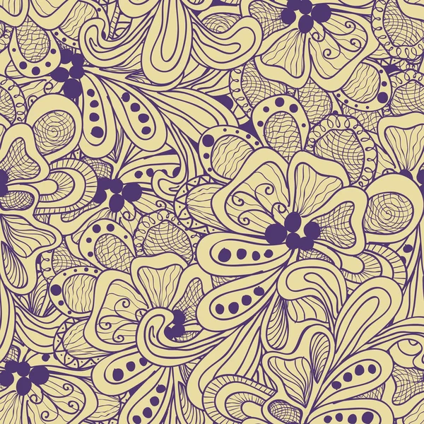 Abstraktes Vektor nahtloses Muster mit gelben und lila Blüten — Stockvektor