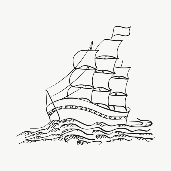 Vector illustration of a ship sailing on the sea on a white background. Hand drawing — Stock Vector