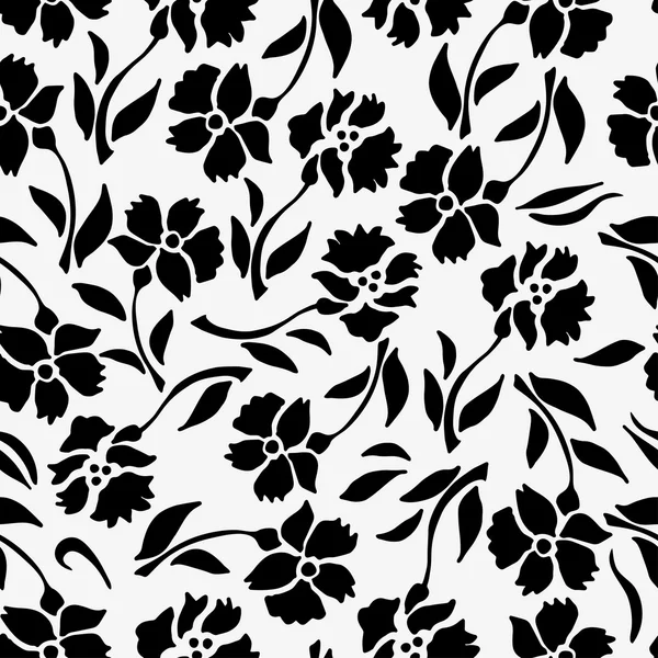 Patrón sin costuras con flores negras sobre un fondo blanco — Vector de stock