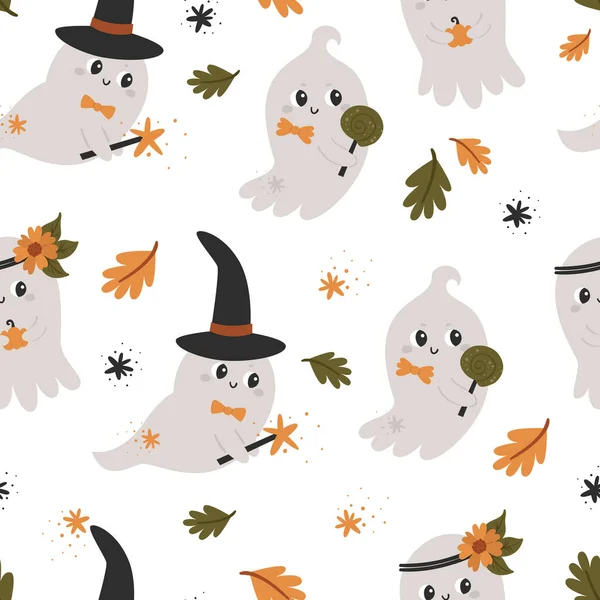 Halloween Naadloos Patroon Met Schattige Geesten Patroon Voor Scrapbooking Behang — Stockvector