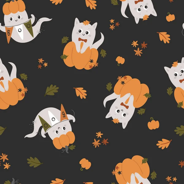 Patrón Sin Costuras Halloween Con Fantasmas Lindos Patrón Para Scrapbooking — Archivo Imágenes Vectoriales