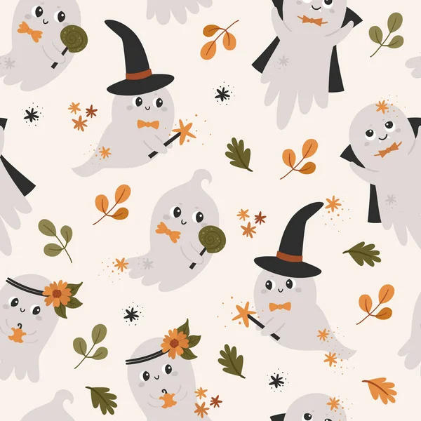 Patrón Sin Costuras Halloween Con Fantasmas Lindos Patrón Para Scrapbooking — Archivo Imágenes Vectoriales