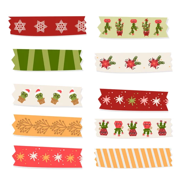 Christmas Cacti Washi Tapes Collection Vector Isolated Illustration Notes Planner — Stock Vector