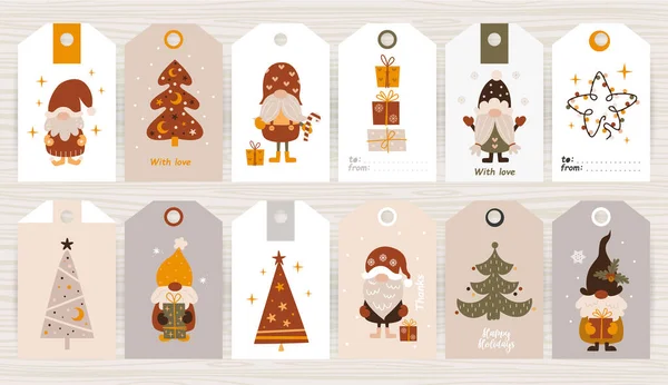 Big set of tags with cute gnomes. — Stock Vector