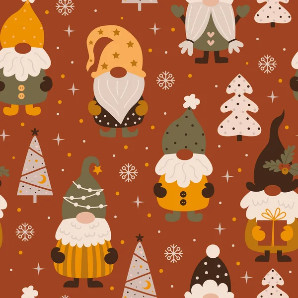 Motif sans couture avec gnomes de Noël. — Image vectorielle
