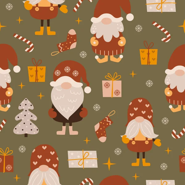 クリスマスのノームとシームレスなパターン. — ストックベクタ