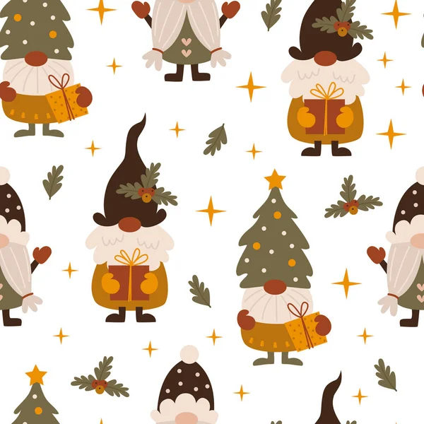 Padrão sem costura com gnomos de Natal. Ilustrações De Stock Royalty-Free