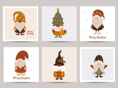 İçinde cüceler olan bir sürü Noel kartı. Çocuk odası, bebek odası dekorasyonu, posterler ve duvar süslemeleri için mükemmel.